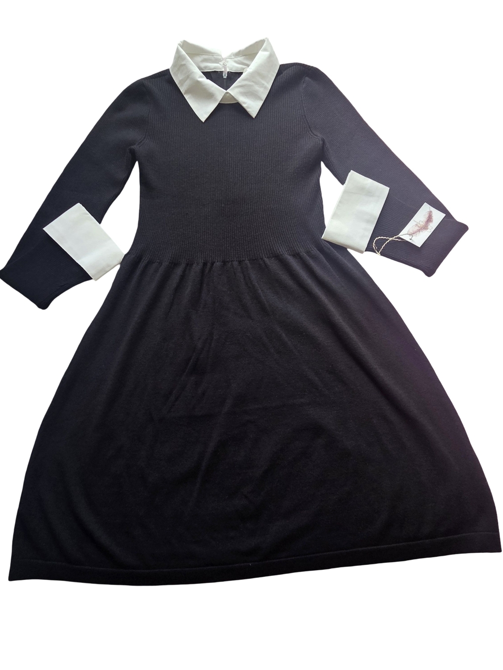 Jessica Simpson Black Midi Dress with White Collar & Cuffs